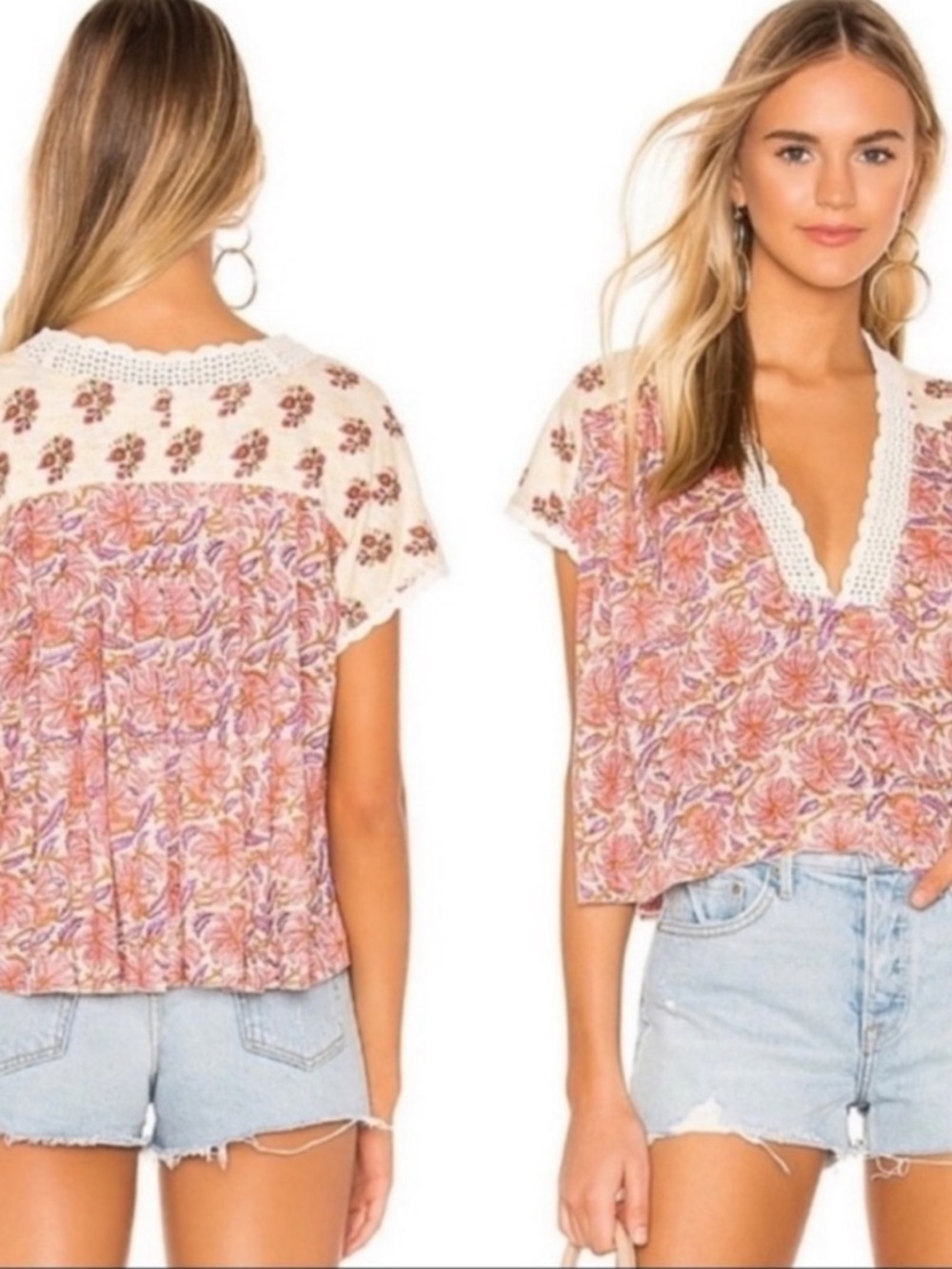 Free People Leilani Print Top Crochet size XS BOHO